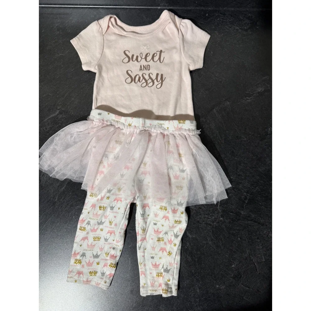 Bundles Baby Place Baby Girl 3-Piece Outfit Set 6-9M Pink Tutu Bodysuit Leggings